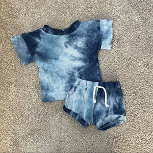 blue tie dye two-piece outfit